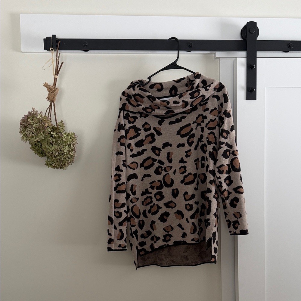 Calvin Klein Animal Print Cowl Neck Sweater